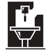 black and white icon of a cutting table with spindle and tool